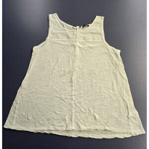Cable & Gauge Womens Top Large White Linen Blend Eyelet Lace Yoke (A37)